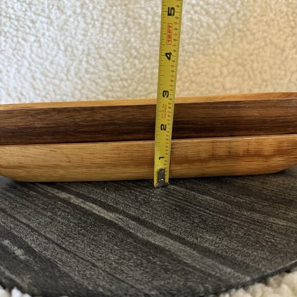(2) Hand Crafted Acacia Wood Serving Platter Dish Beekman Home 12”x2.5” Set Of 2 - Picture 6 of 7
